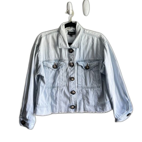 New Look Light Wash Blue Denim Jacket Distressed Button Down - XL - Picture 1 of 6